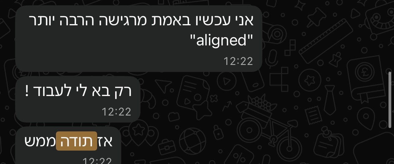 צילום מסך של הודעת וואטסאפ מלקוחה עם משוב על העבודה עם חמוטל