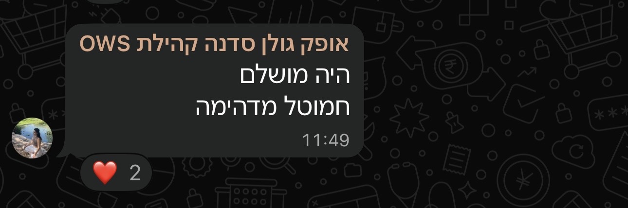 צילום מסך של הודעת וואטסאפ מלקוחה עם משוב על העבודה עם חמוטל